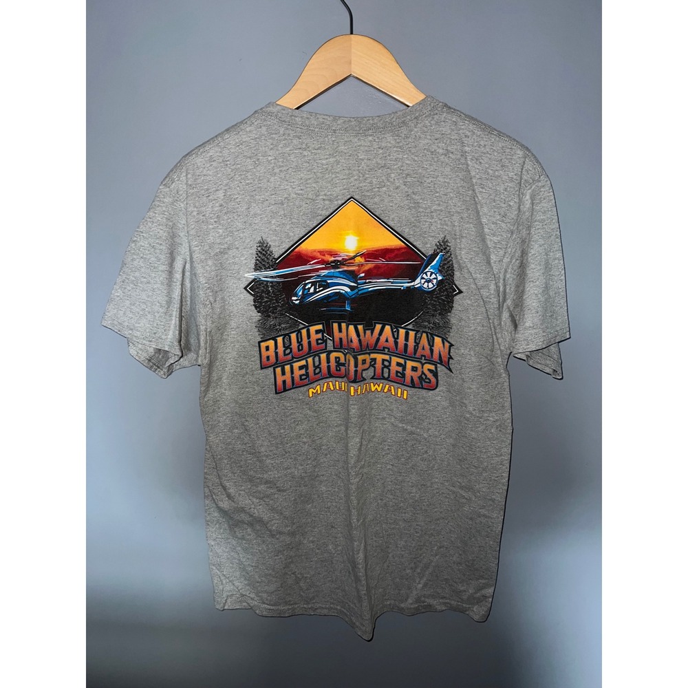 Hanes Blue Hawaiian Helicopters Maui Hawaii Graphic T-Shirt Gray Mens Medium